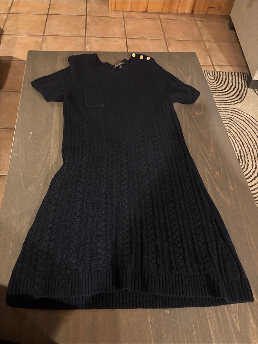 Brooks Brothers Navy Cable-Knit Short Sleeve Dress with Gold Buttons